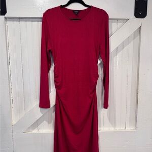 Banana Republic Soft Luxe Red Shirred Midi Dress Long Sleeve Size L NWT